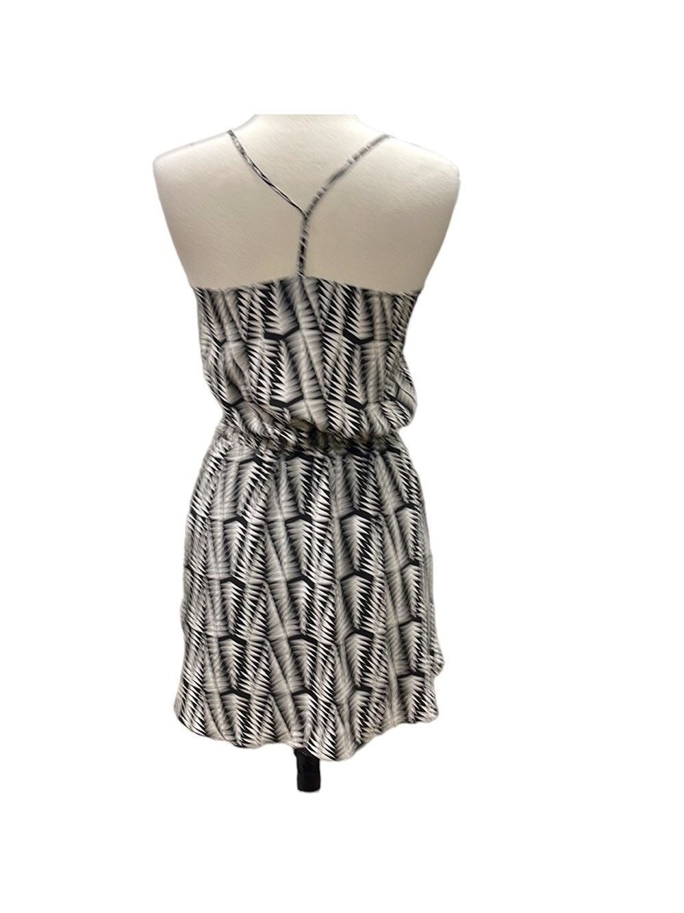 Rory Beca Black White Geo Silk Print Strappy Fit and Flare Mini Dress SZ S - Picture 2 of 6